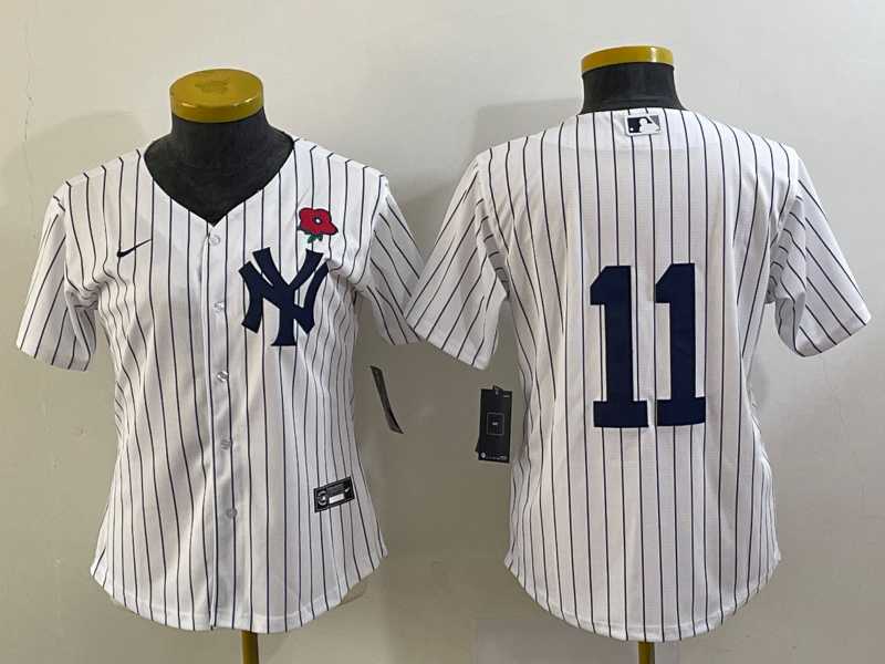 Womens New York Yankees #11 Anthony Volpe White Rose No Name Stitched Nike Cool Base Jersey->mlb womens jerseys->MLB Jersey